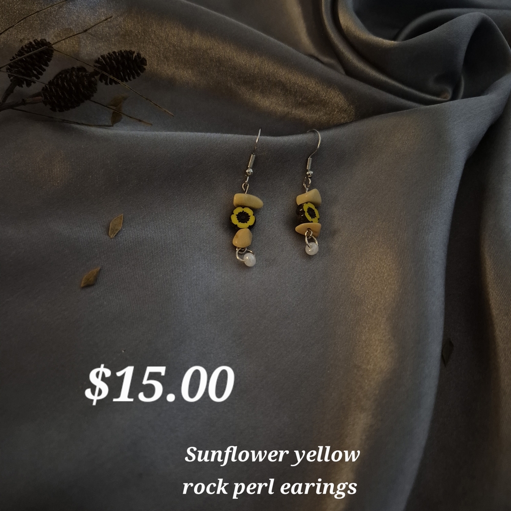 Sunflower Yellow Earrings with Pearl Accents